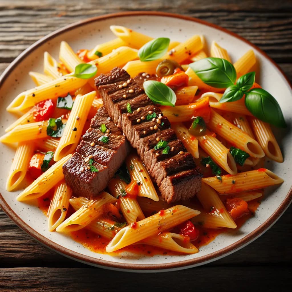 Penne mit Filetstreifen und Paprikasauce