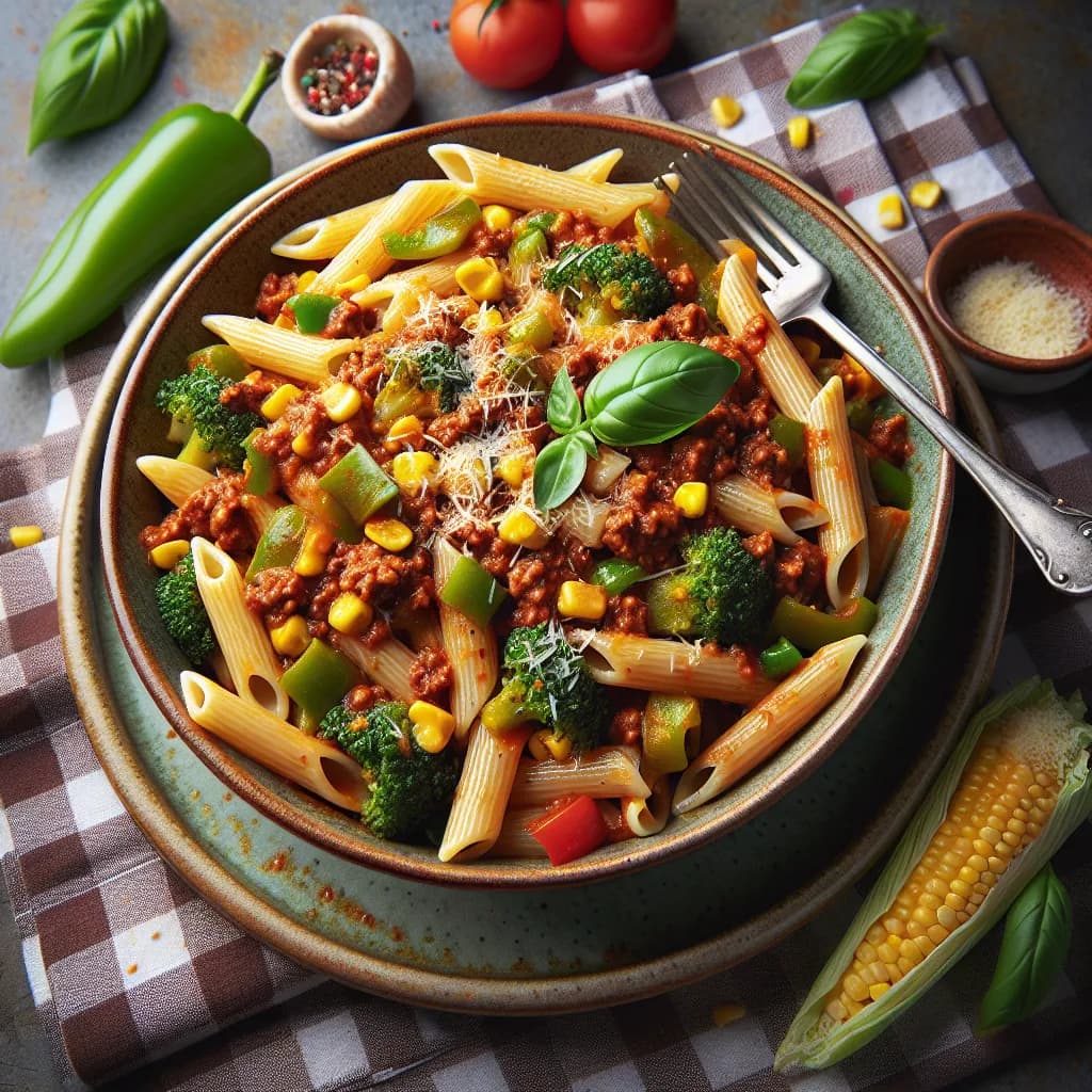 Penne mit Hackfleisch und Gemüse