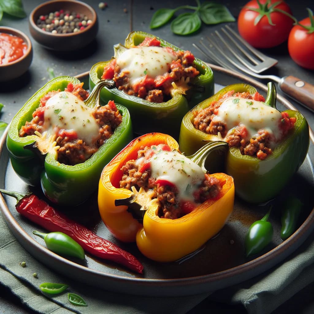 Peperoni ripieni di carne macinata e mozzarella