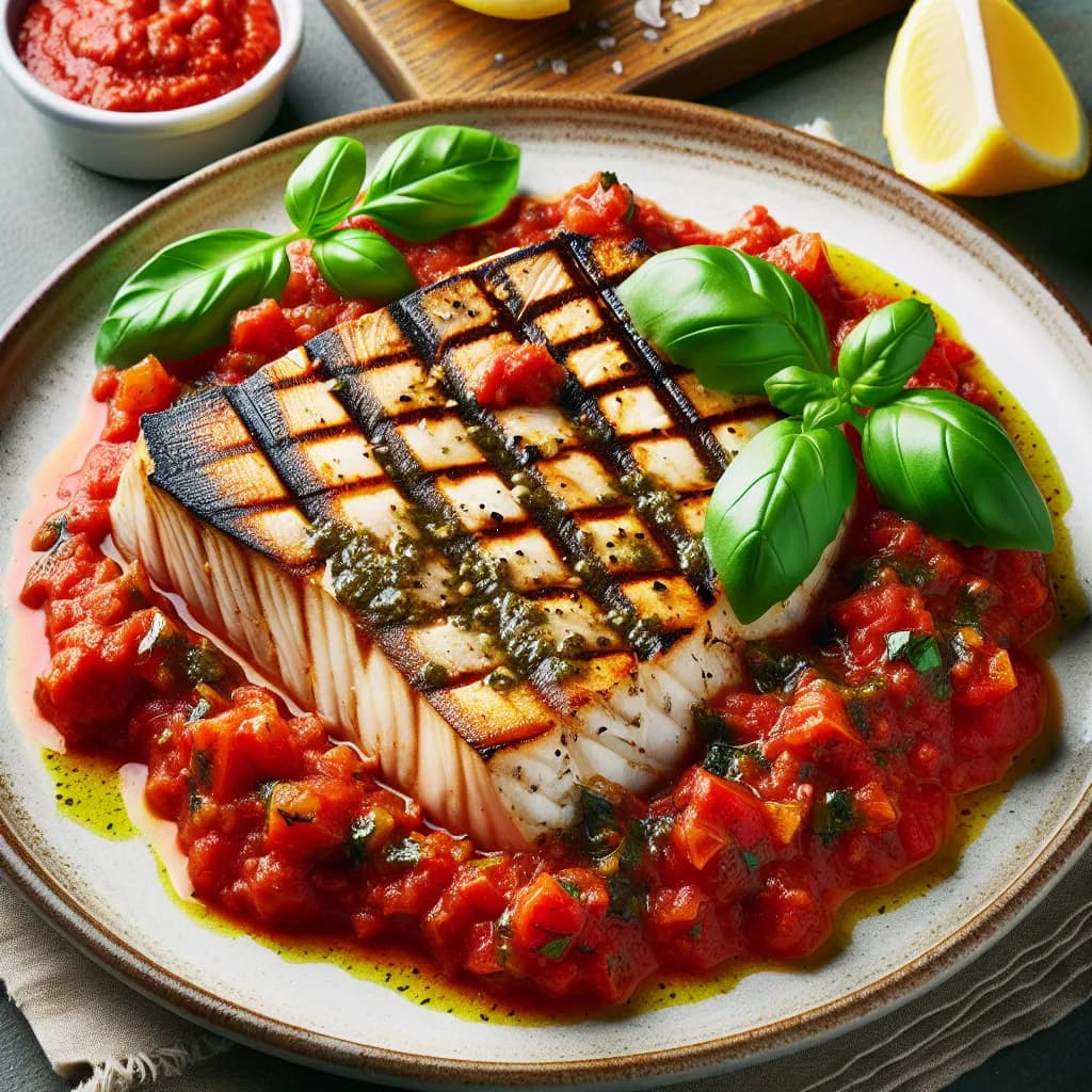 Pesce Spada con Salsa di Pomodoro e Basilico