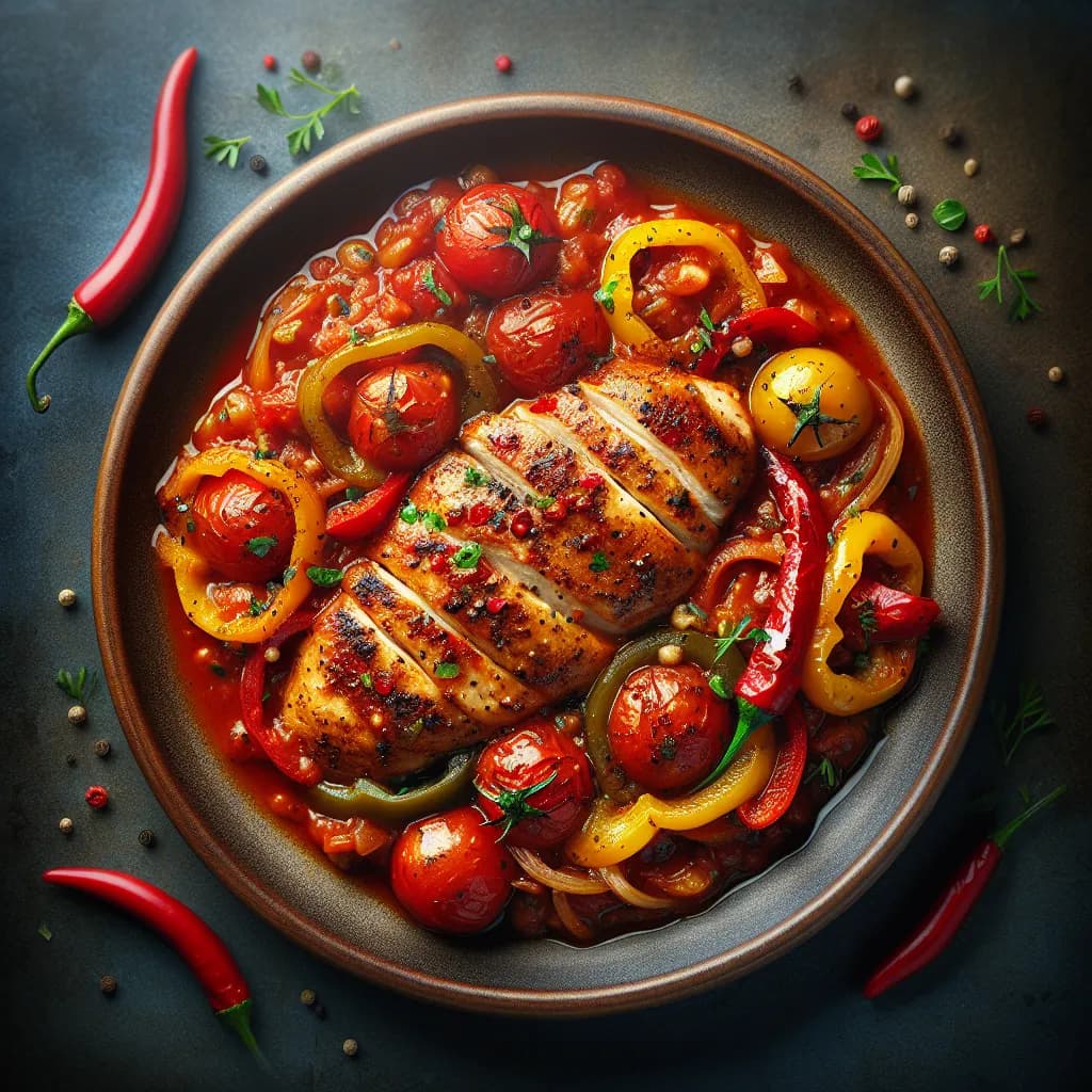 Petto di Pollo Piccante con Pomodoro e Peperoni