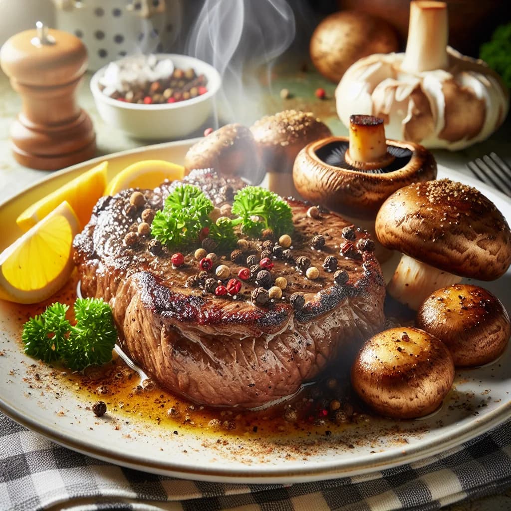 Pfeffersteak mit Champignonpfanne