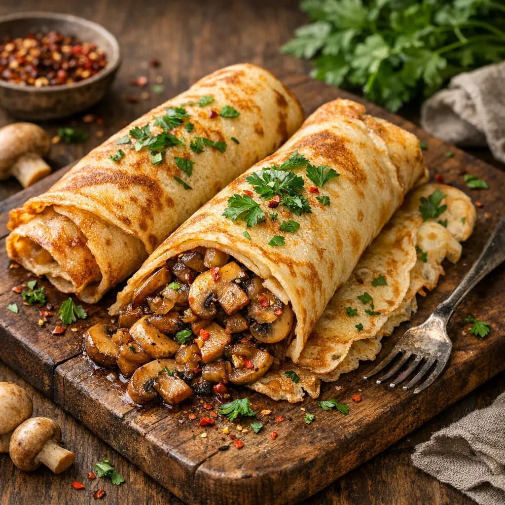 Pikante Palatschinken mit Pilzfüllung