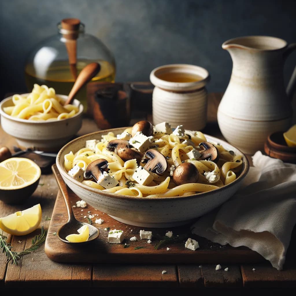 Pilz-Feta-Bohnenkraut Pasta