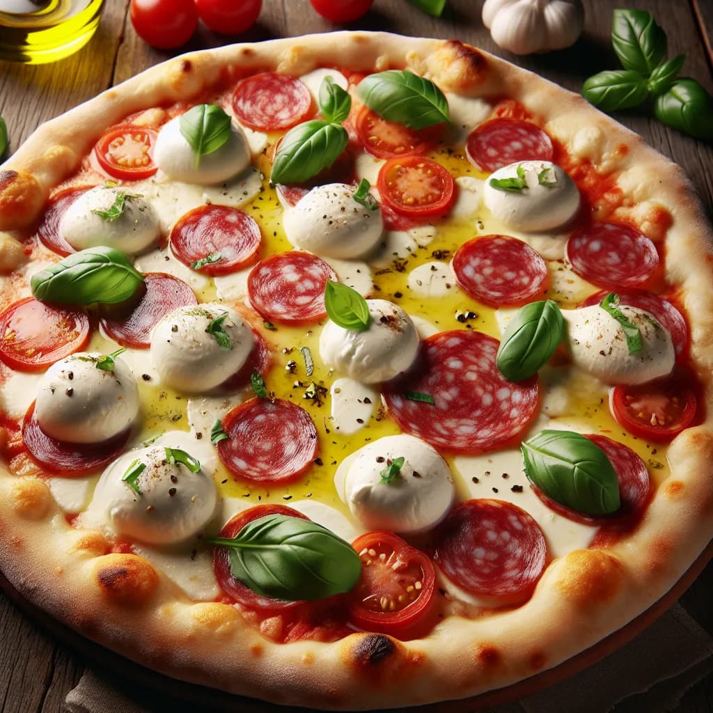 Pizza Bianca con Mozzarella di Bufala e Salame Ungherese
