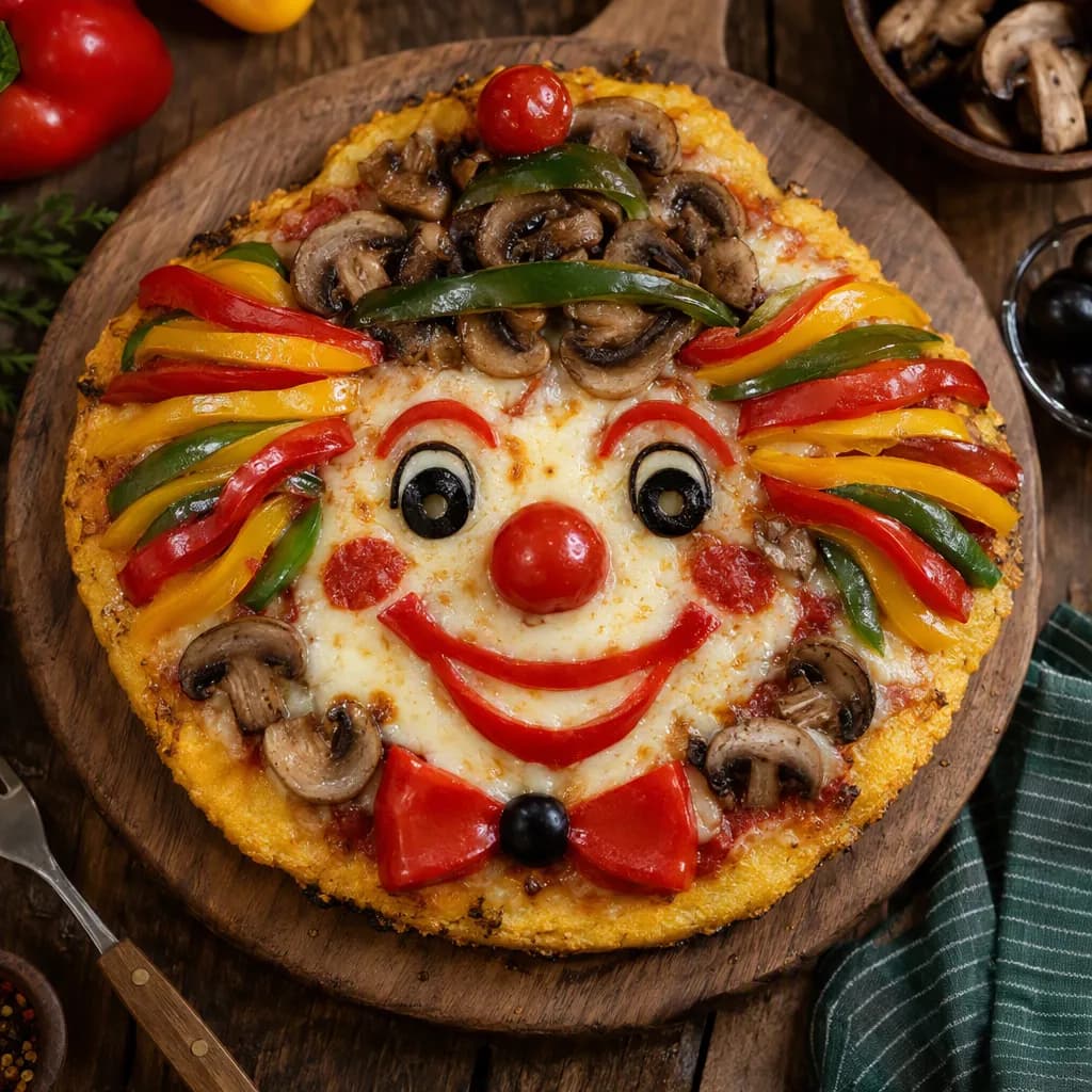 Pizza Clown di Polenta con Funghi e Peperoni