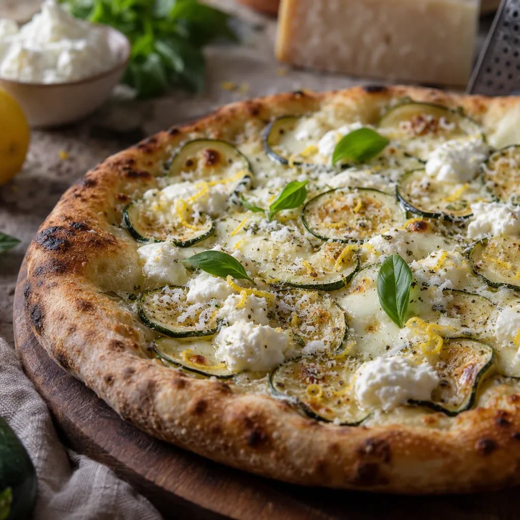 Pizza bianca con zucchine, ricotta e Parmigiano Reggiano