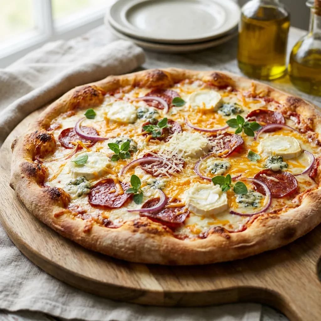 Pizza chorizo aux cinq fromages classique
