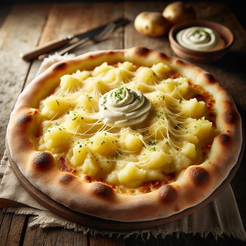 Pizza di Purea di Patata con Crema di Formaggio