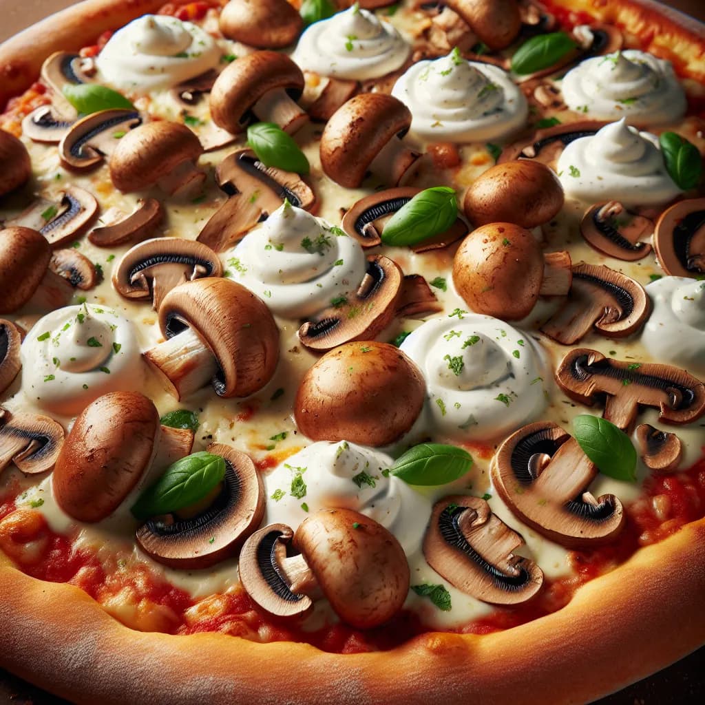 Pizza mit Schmand und Champignons