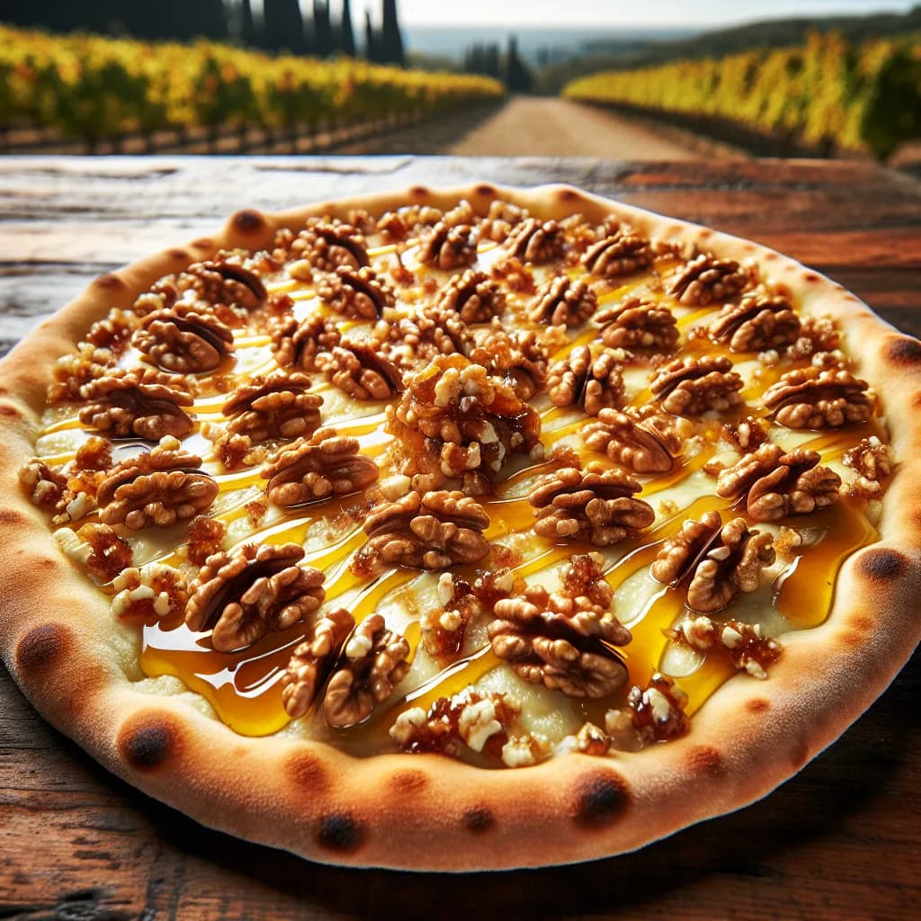 Pizza mit Walnüssen und Honig