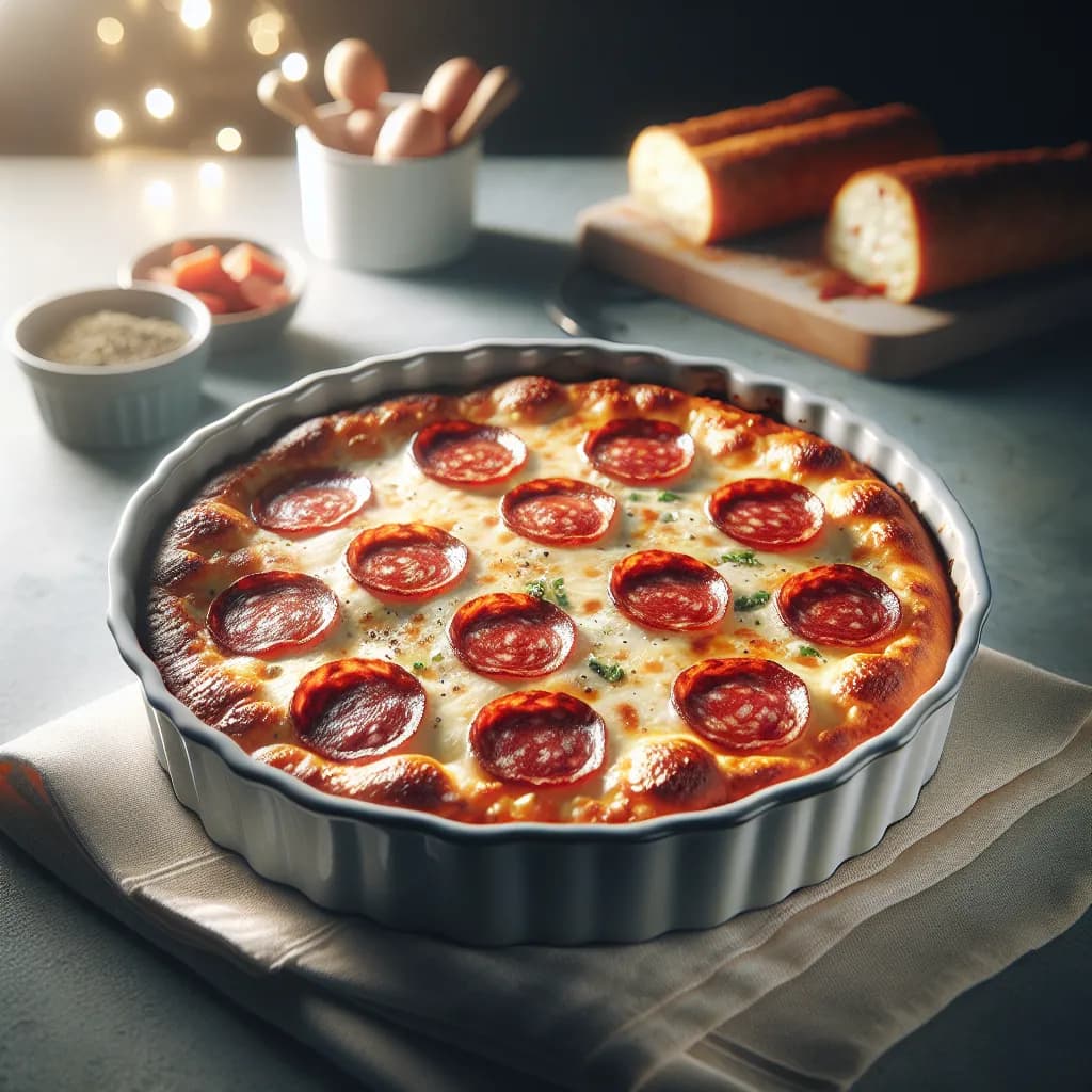 Pizza-Auflauf mit Salami und Mozzarella