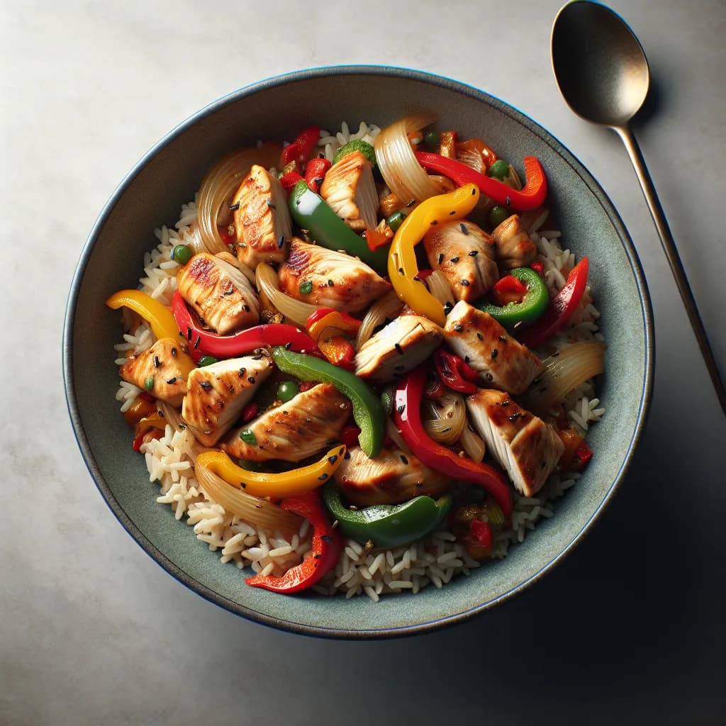 Poivrons Sautés au Poulet et Riz