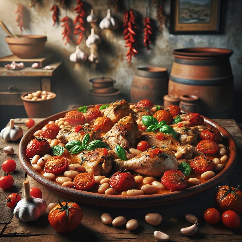 Pollo Piccante con Pomodorini e Fagioli