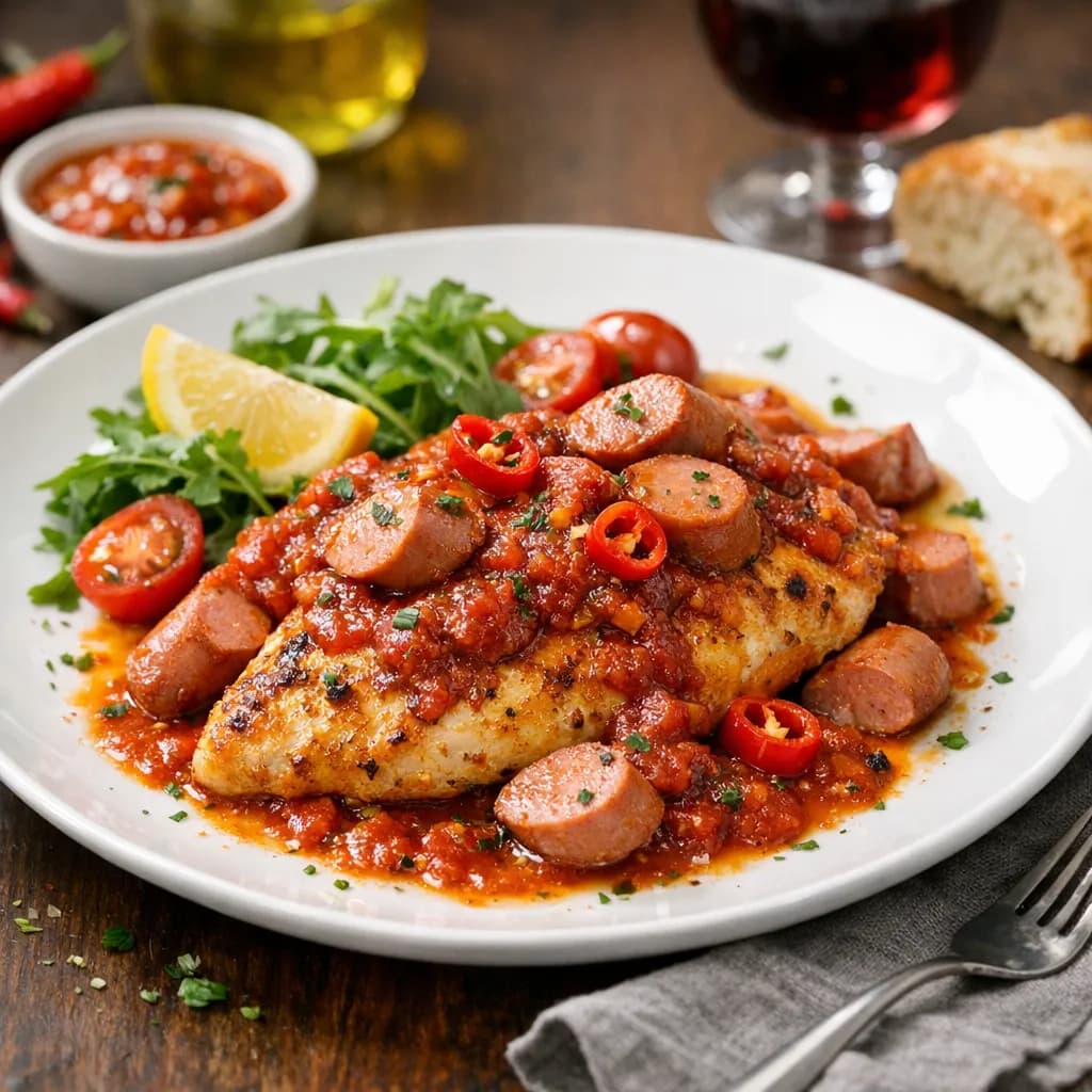 Pollo Piccante con Salsa e Wurstel