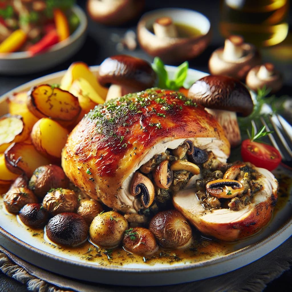 Pollo ripieno ai funghi porcini