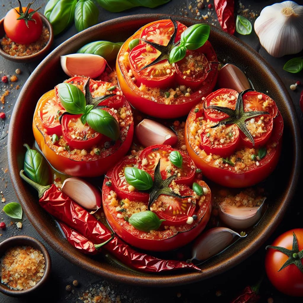 Pomodori Gratinati con Peperoncino e Basilico