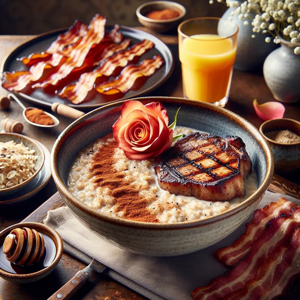Pork Chop and Oatmeal Breakfast Bowl