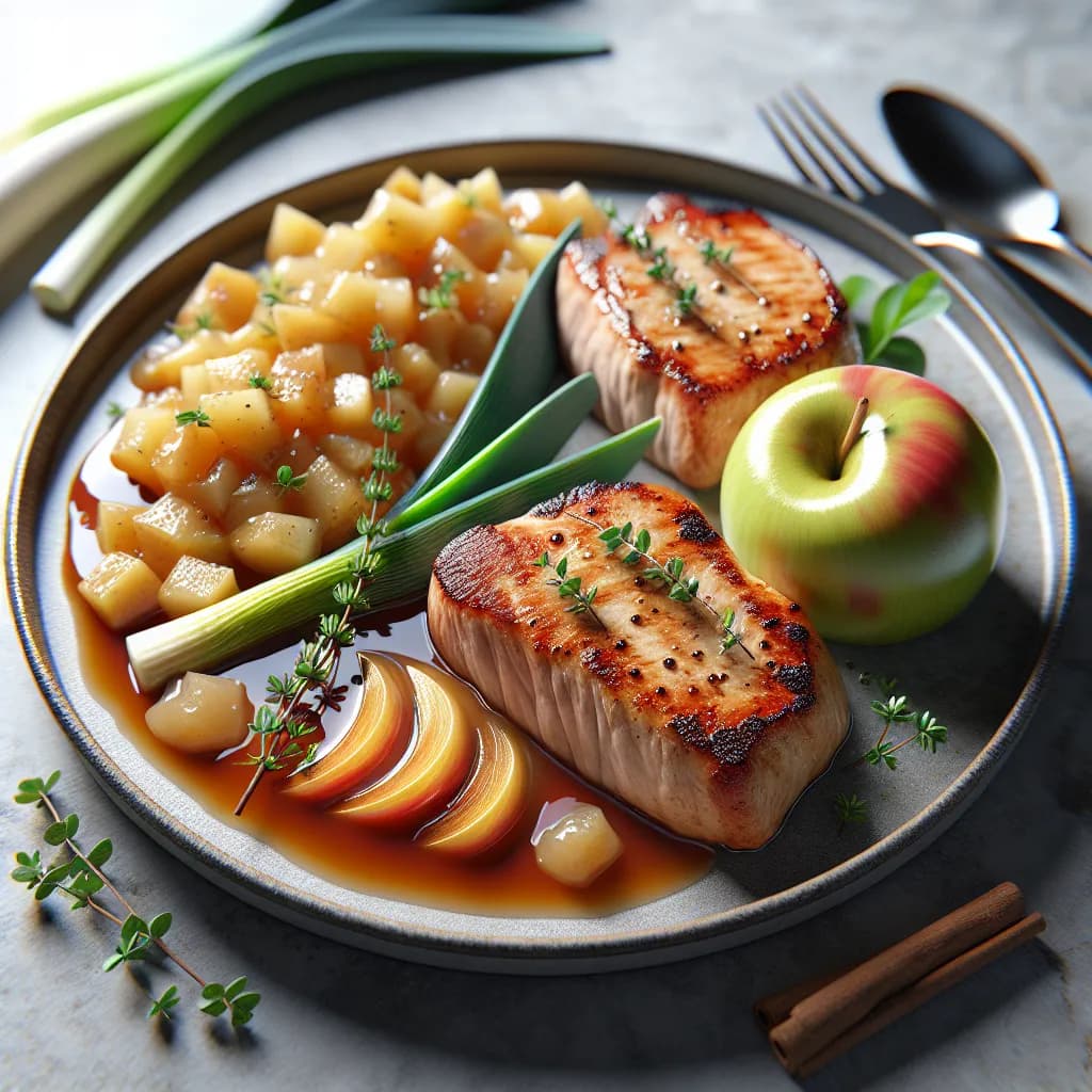 Pork Loin Chops with Leek and Apple Sauce