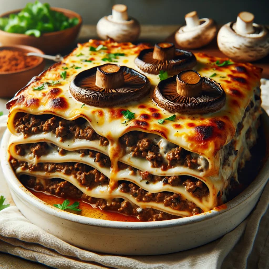 Portobello-Pilz-Lasagne mit Faschiertem