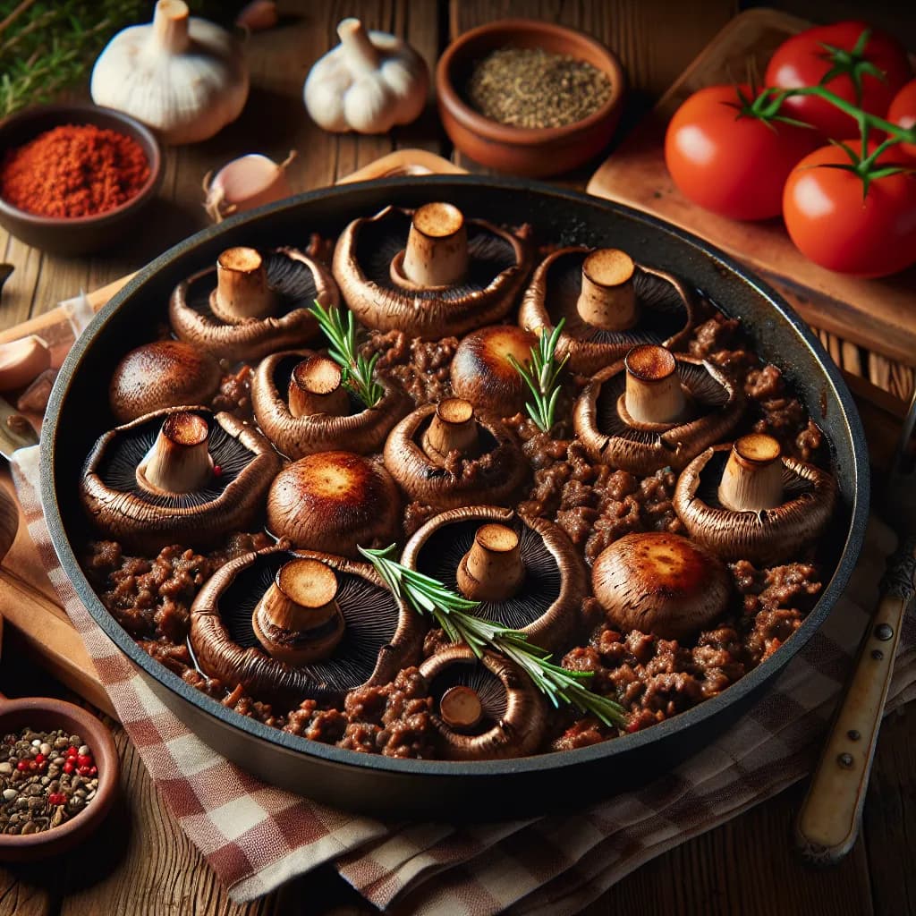 Portobello-Pilz-Pfanne mit Faschiertem