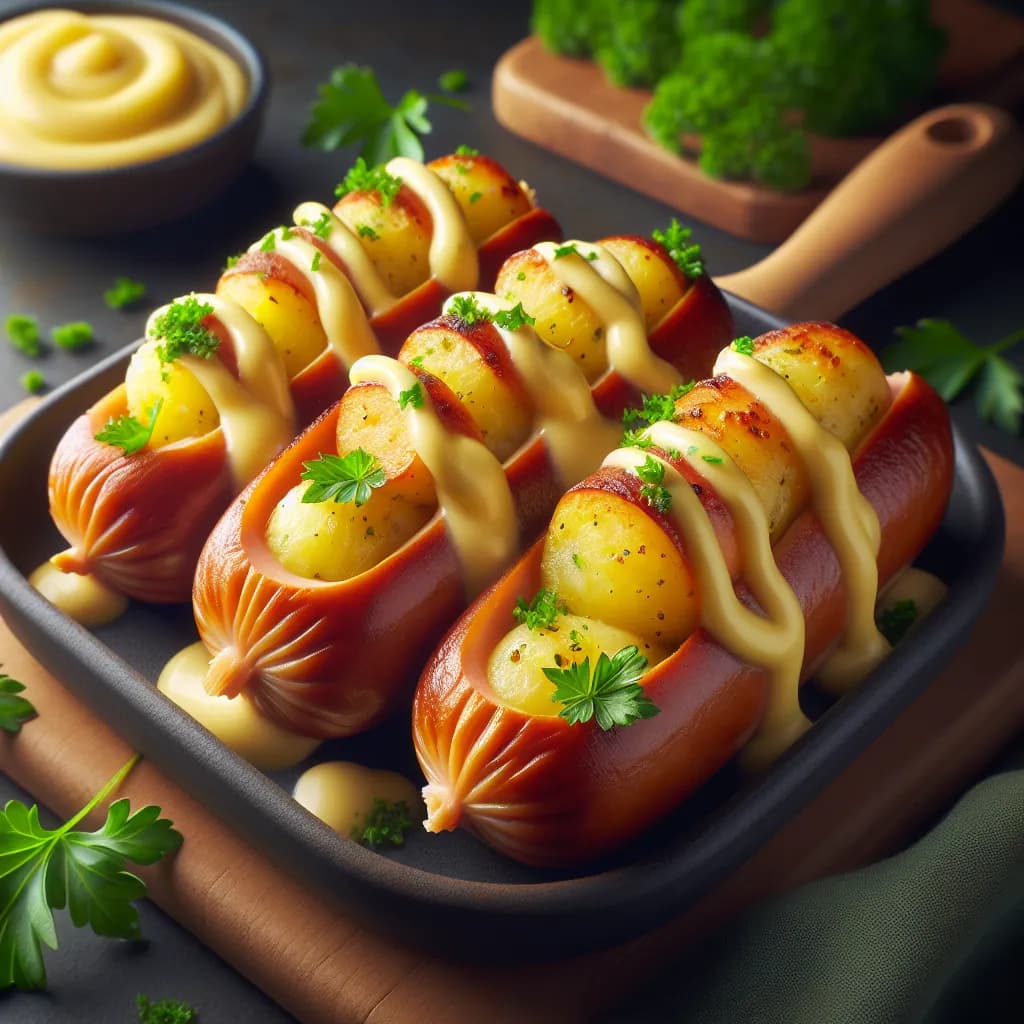 Potato and Cheese Stuffed Sausages