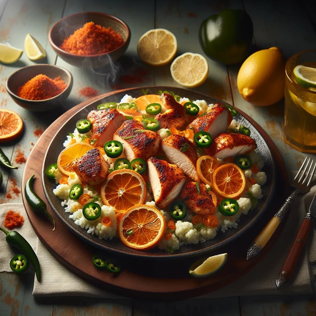 Poulet Épicé aux Agrumes et Riz de Chou-fleur