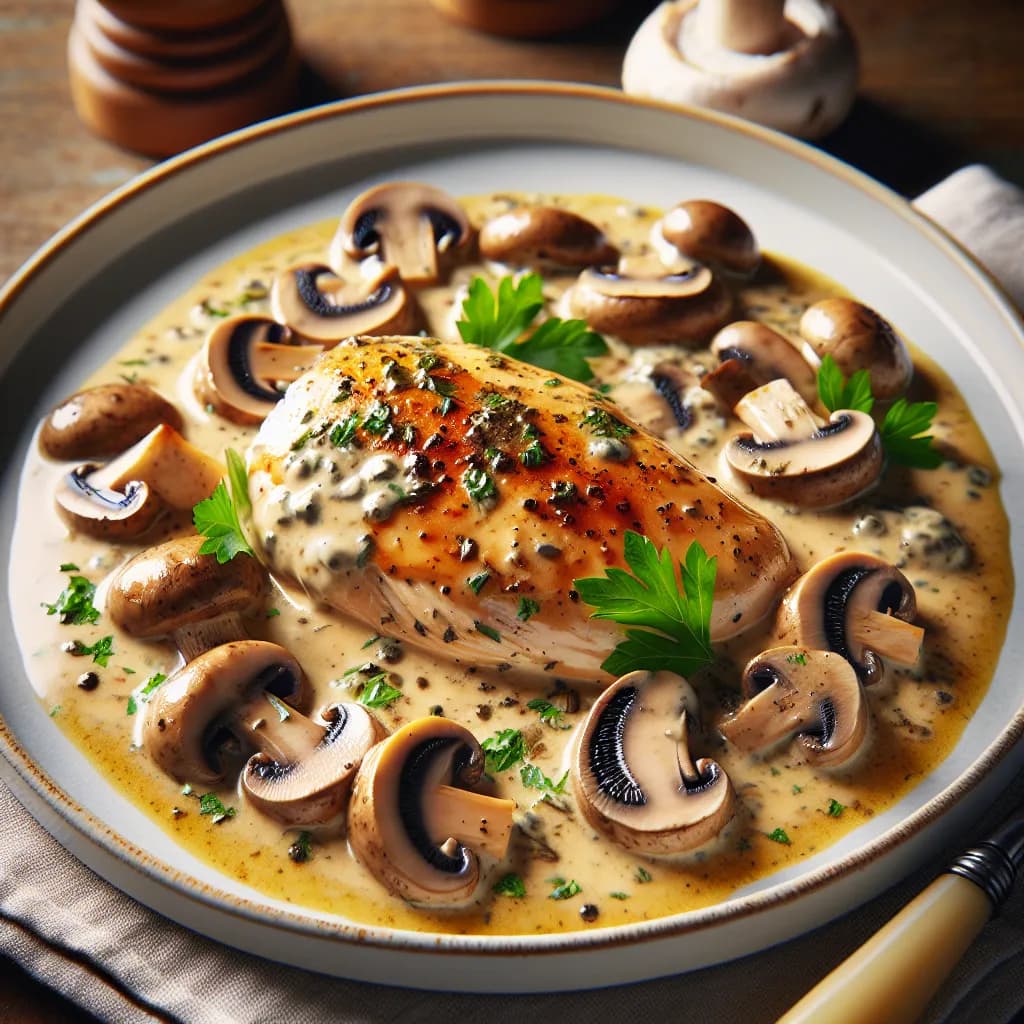 Poulet à la Crème et Champignons