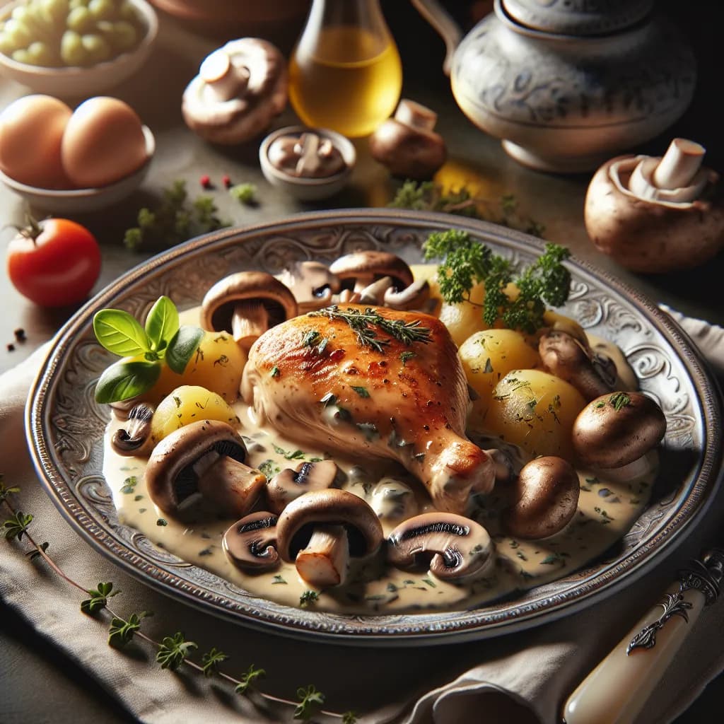 Poulet à la Crème et Champignons