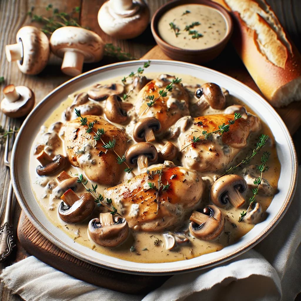 Poulet à la Crème et Champignons
