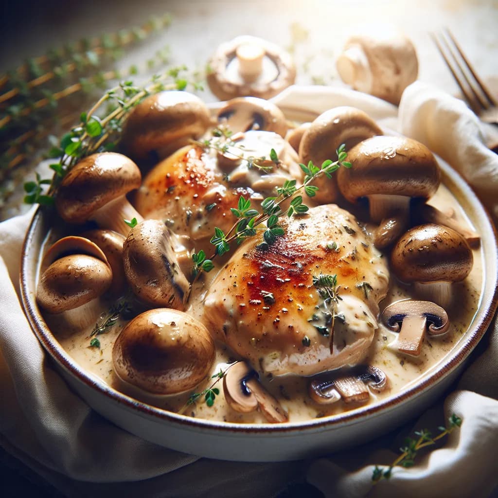 Poulet à la Crème et aux Champignons