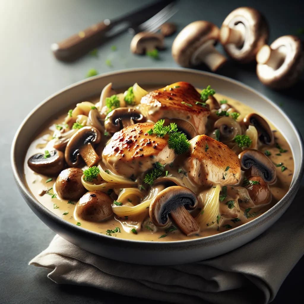 Poulet à la Crème et aux Champignons