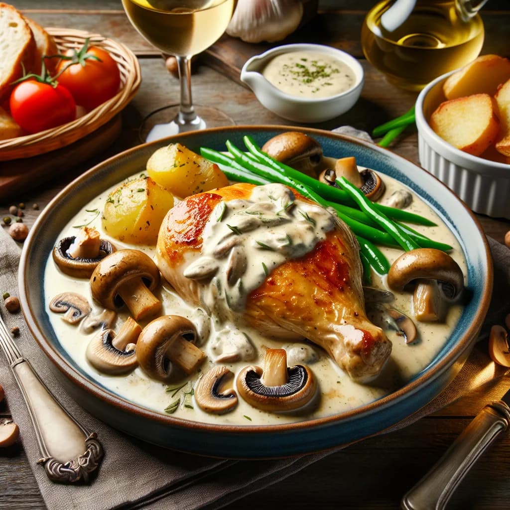 Poulet à la Crème et aux Champignons