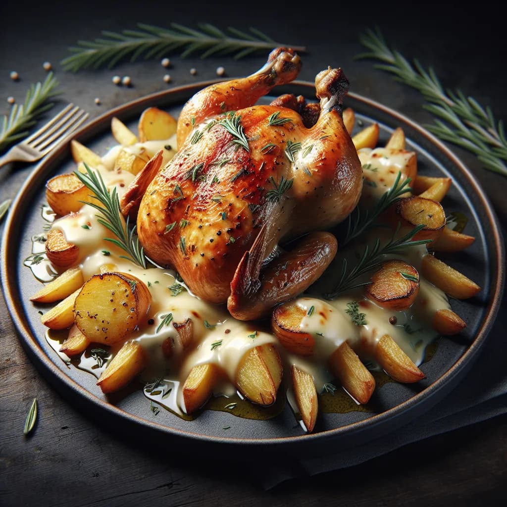 Poulet Rôti aux Pommes de Terre et Fromage