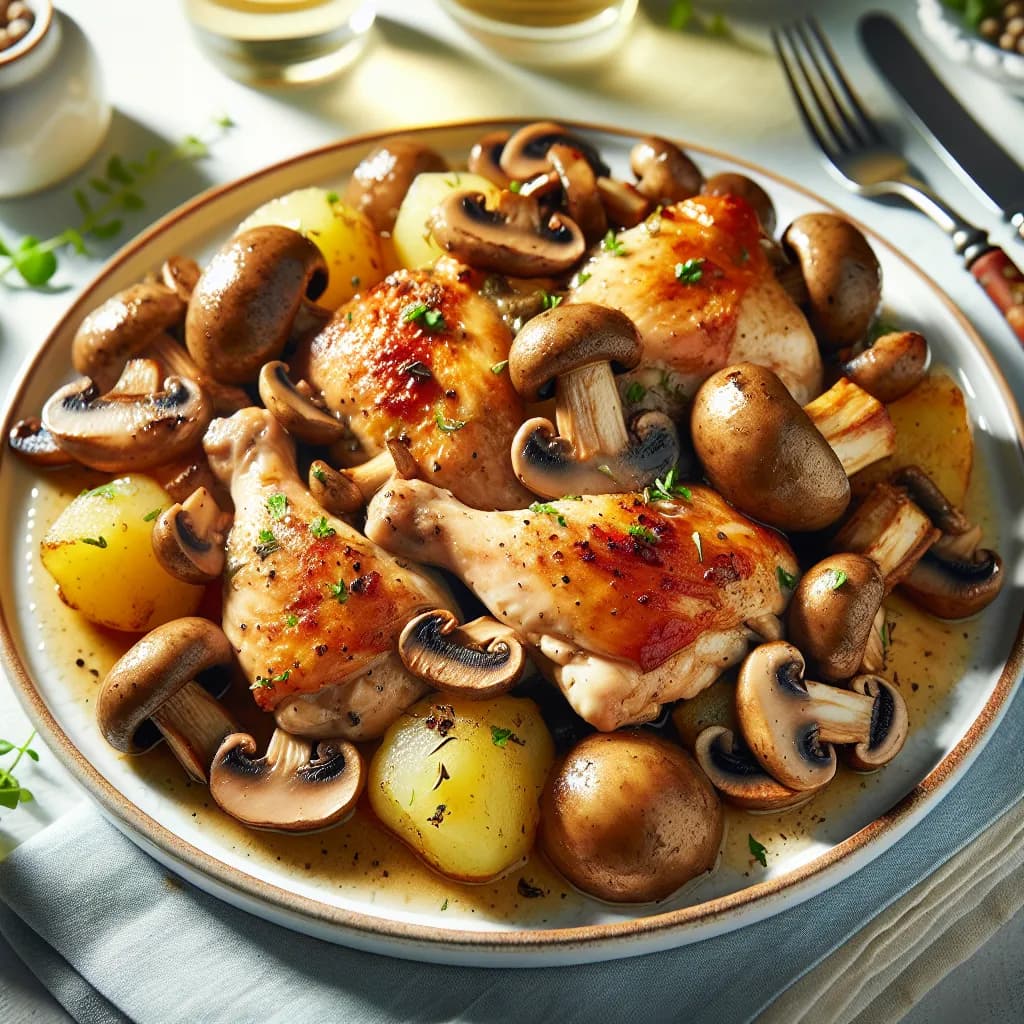 Poulet Sauté aux Champignons et Pommes de Terre