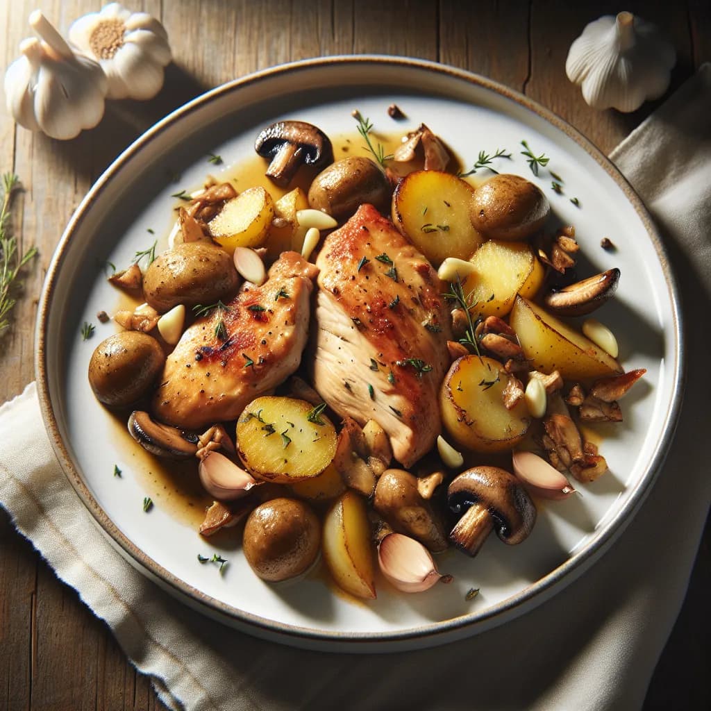 Poulet Sauté aux Pommes de Terre et Champignons