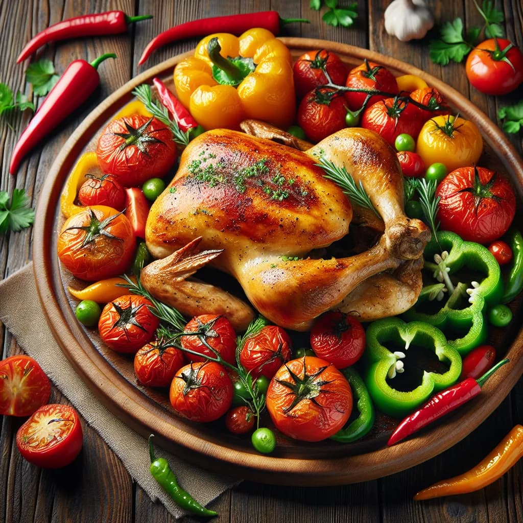 Poulet au Four avec Tomates et Poivrons