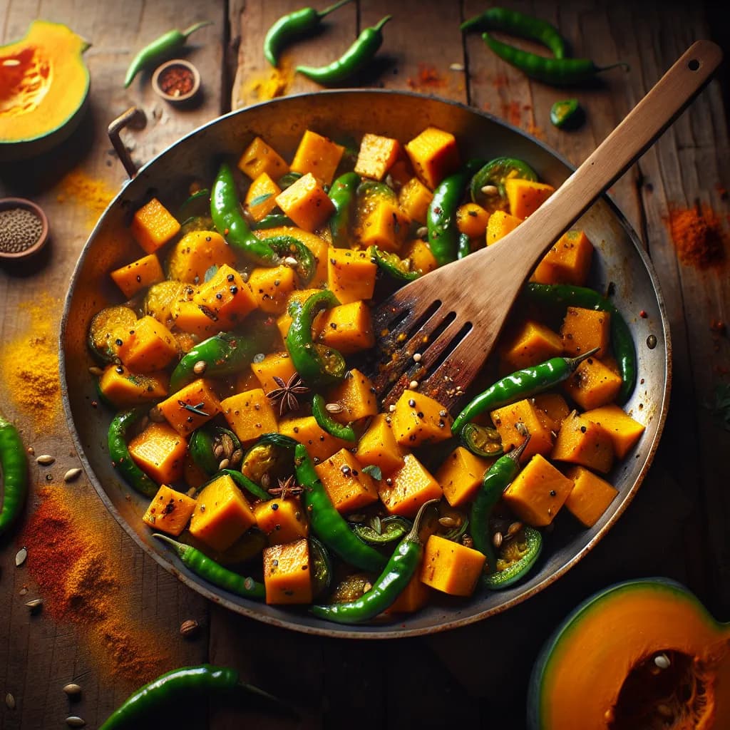 Pumpkin and Green Chilli Stir-Fry
