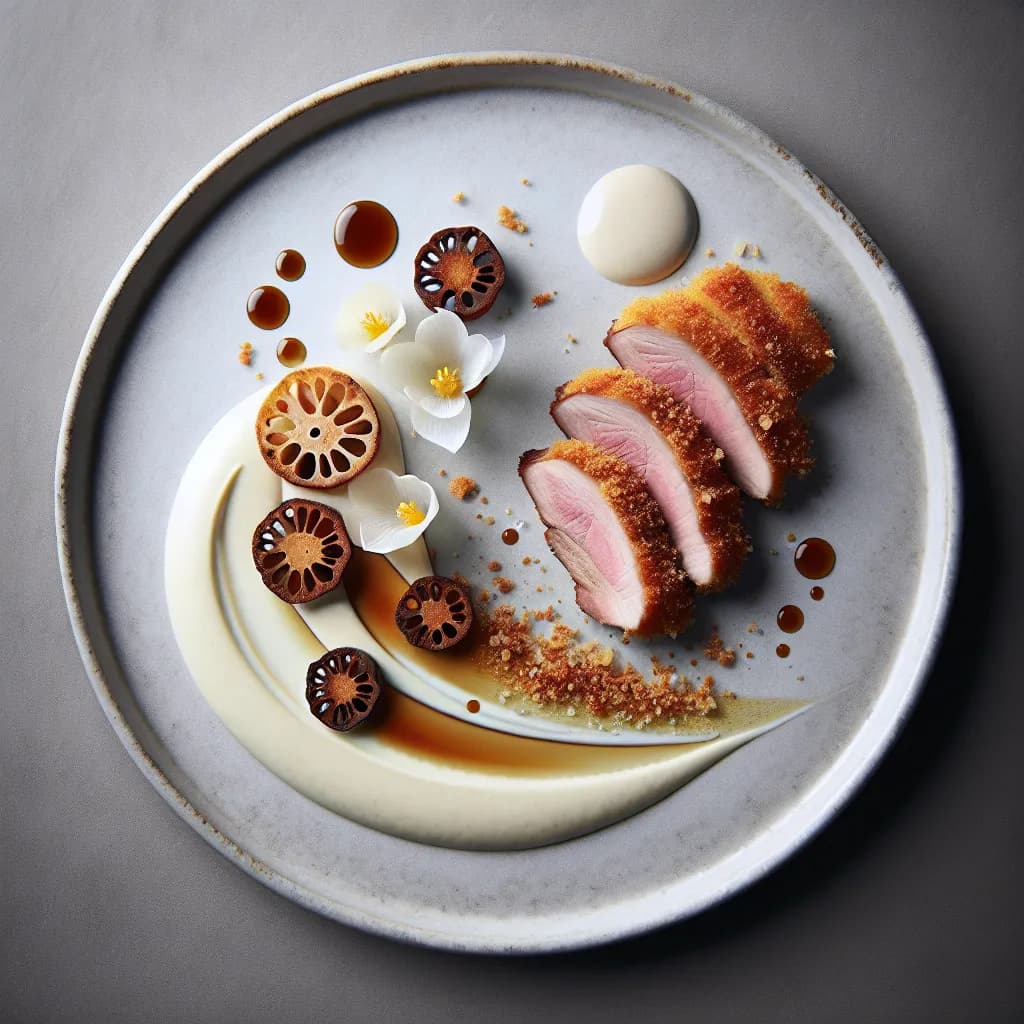 Pureed Lotus Root with Panko-Crusted Duck Breast