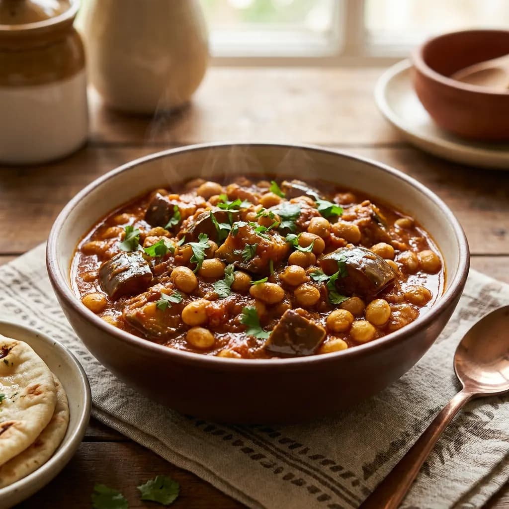 Quick Eggplant Soybean Tomato Masala Curry