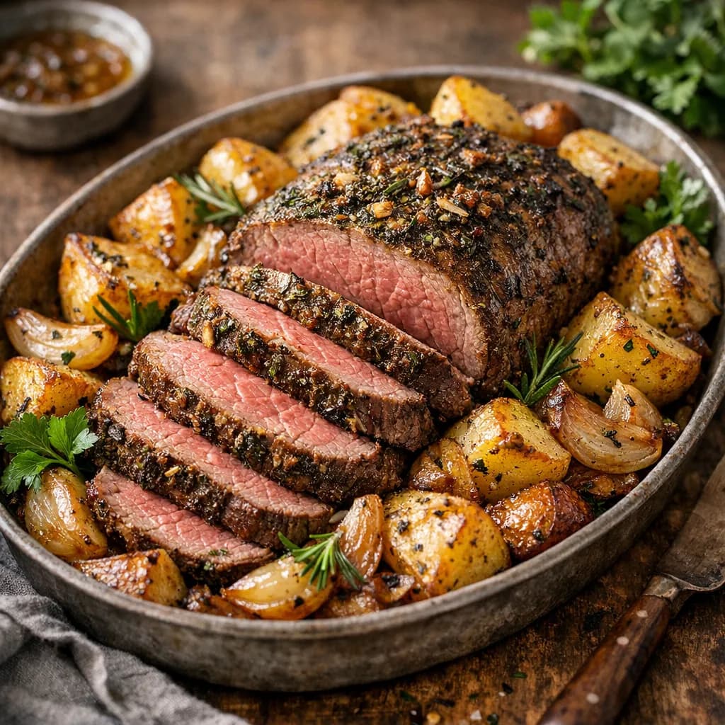 Rôti de bœuf aux herbes et pommes de terre