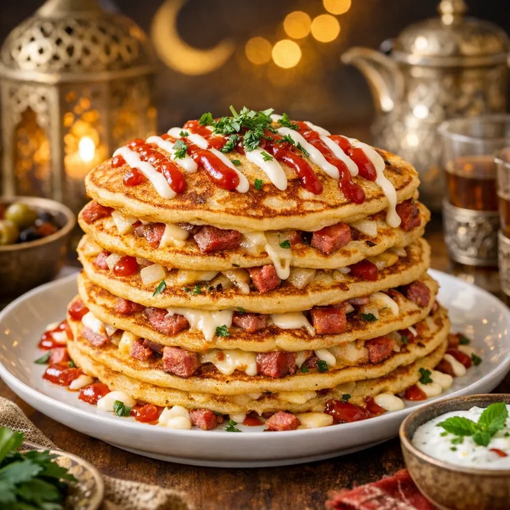 Ramadan Savory Cheese & Salami Pancakes