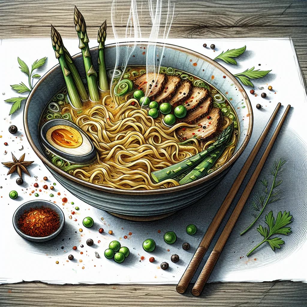 Ramen Fianian con Asparagi e Piselli