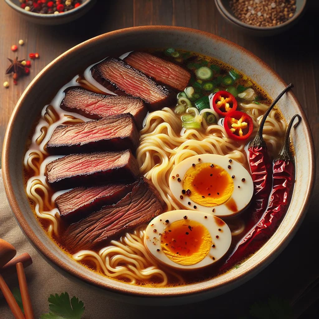 Ramen Noodles Soup with Carne Asada