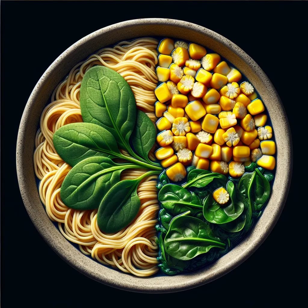 Ramen con Spinaci e Mais