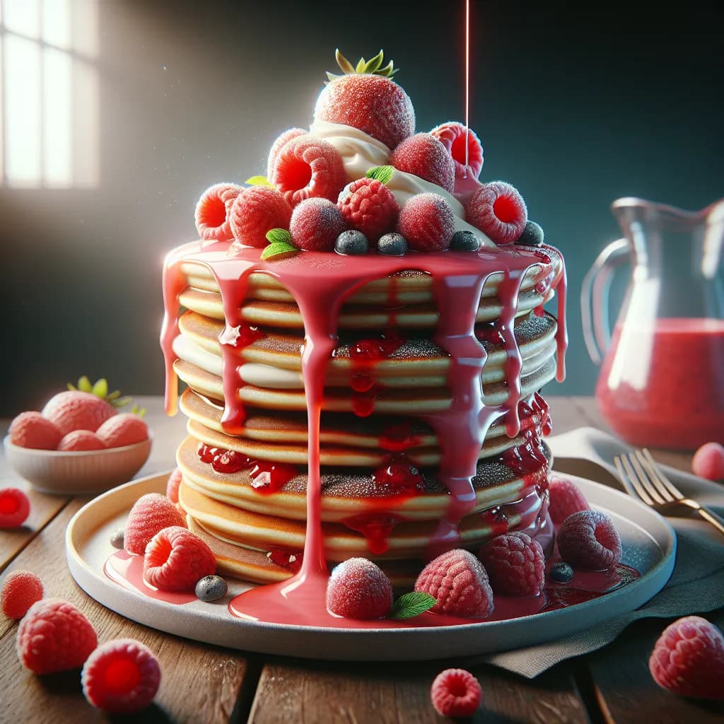 Raspberry Strawberry Cheesecake Sauce Pancakes
