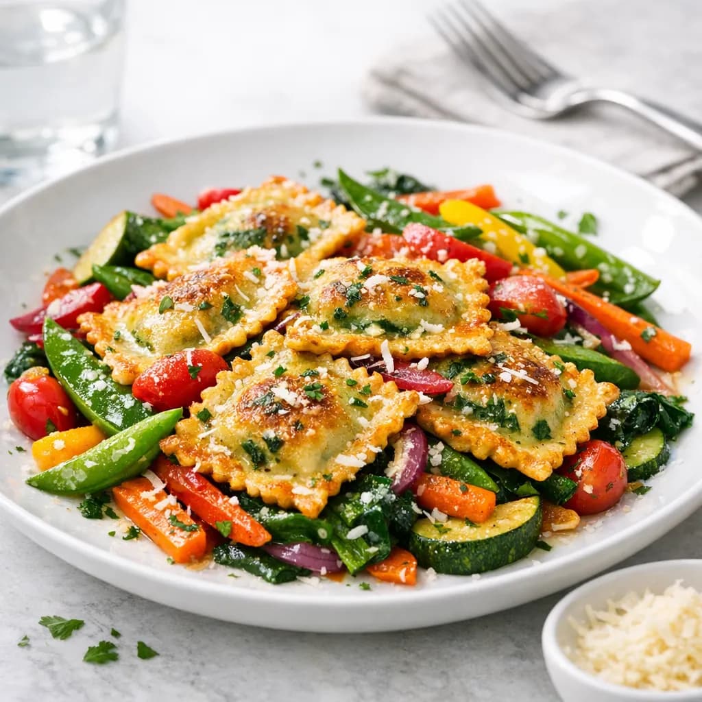 Ravioli épinards ricotta sautés aux légumes croquants