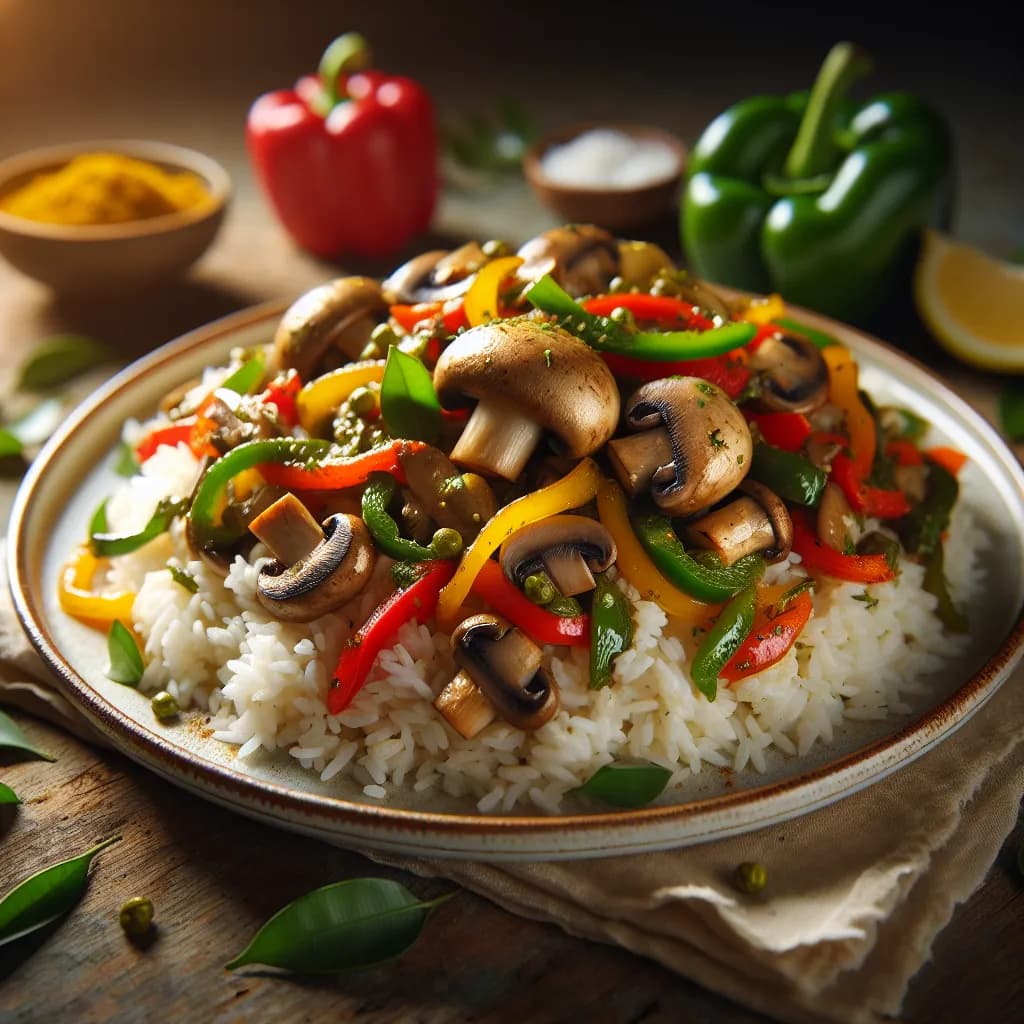 Reis mit Champignons und Paprika