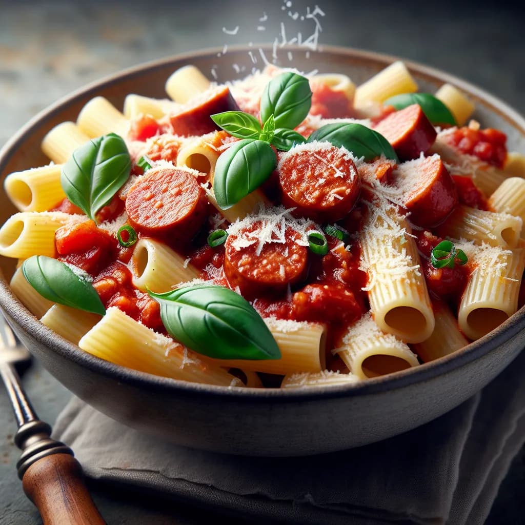 Rigatoni con Sugo di Salsiccia Piccante