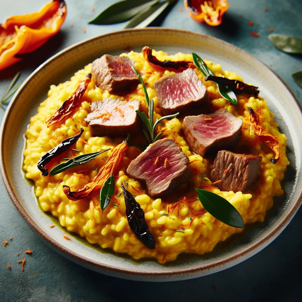 Risotto Allo Zafferano con Carne e Peperone